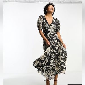 & Other Stories midaxi dress in black oversize floral